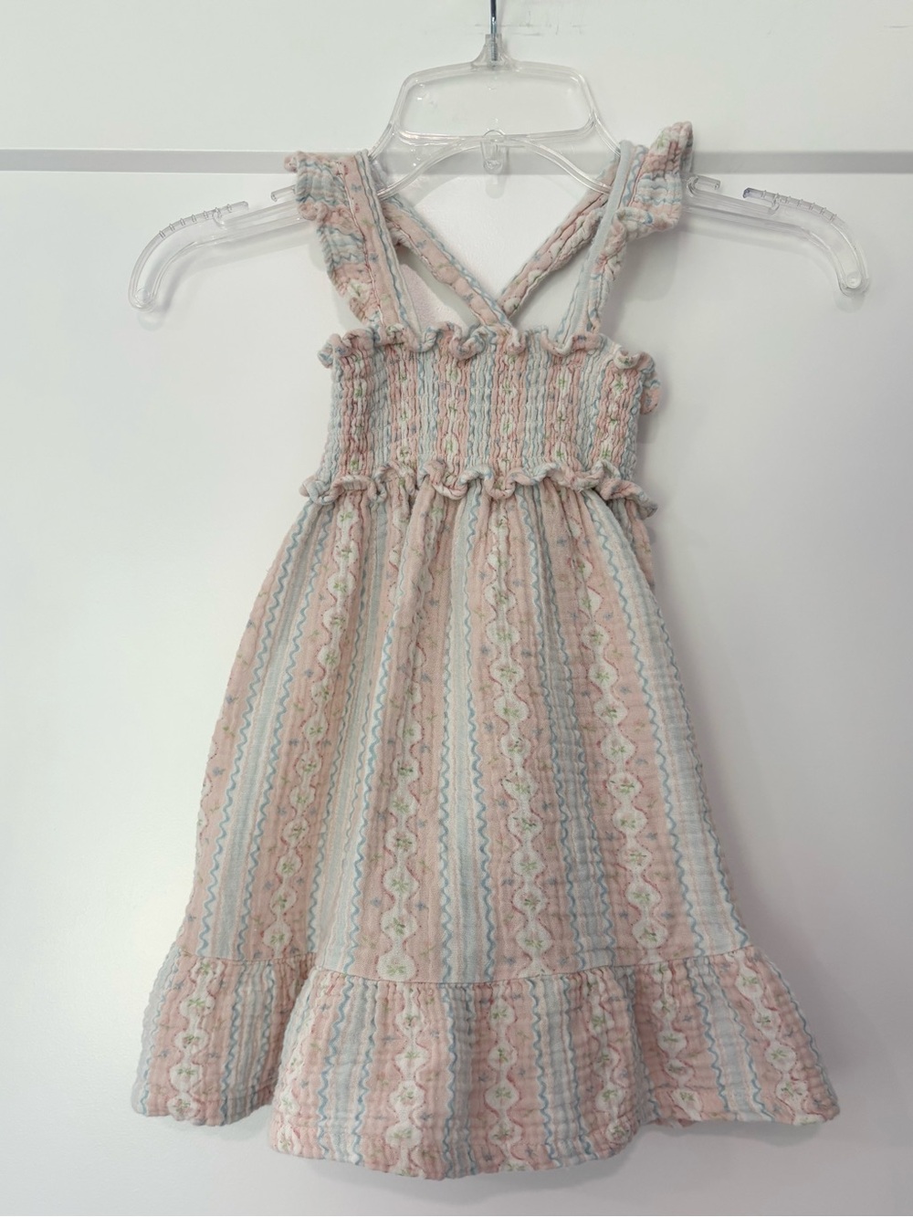 Tullabee Dainty Floral Smocked Ruffle Strap Muslin Textured Dress 2T